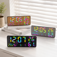 Jam Dinding LED RGB Digital untuk Ruang Tamu, Layar Besar, Remote Control, Temperatur, Kelembapan, Kalender, Lampu Neon Ambient, Timer