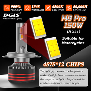 Faro LED per Moto DGLS M8 PRO Bicolore 150W Bianco Giallo con Fascio Alto/Basso e Mini Faretto di Guida - Product Image 2