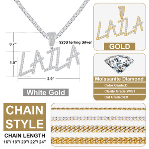 Juego de colgante con letras de moissanita, <span class=keywords><strong>Plata</strong></span> de Ley 925, 1 fila, VVS, Diamante 26, alfabeto <span class=keywords><strong>inicial</strong></span>, nombre personalizado, <span class=keywords><strong>collar</strong></span>, abalorio - Product Image 2