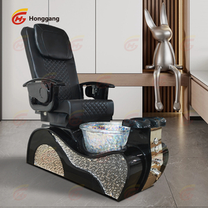 เก้าอี้บัลลังก์ทำเล็บเท้าหรูหราสีดำพร้อมเครื่องนวดไฟฟ้าและแช่เท้า - Product Image 2
