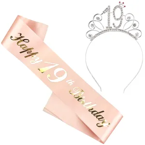 Venta al por mayor 13th cumpleaños tiara nupcial-Partycool-banda de reina de feliz cumpleaños personalizada, Tiara de diamantes de imitación, recuerdo de fiesta para niña, regalos de cumpleaños, corona rosa