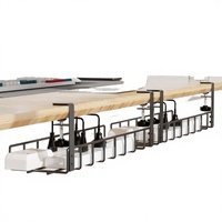 Lot de 2 plateaux de bureau en métal pour gestion des câbles de 31,4 po avec pince améliorée sans perçage - Noir