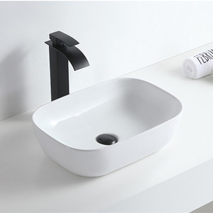 อ่างล้างหน้าทรงสี่เหลี่ยมบางเฉียบแบบวางบนเคาน์เตอร์ พร้อมก๊อกน้ำแบบเจาะรูเดียว ผิวเคลือบเรียบเนียน สำหรับใช้ในห้องน้ำหรือระเบียง - Product Image 5