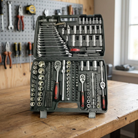 Kit d'outils mécaniques de réparation automobile 216 pièces avec adaptateurs, en acier inoxydable 201 robuste, en seau à 1 tiroir, supporté par l'OEM, avec mallette métallique
