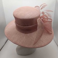 Sombrero de Sol Formal de Ala Ancha con Lazo de Sinamay Rosa para Mujer, Elegante, para Bodas, Iglesia, Estilo Cloche
