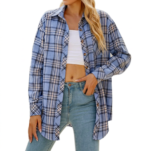 Chemise en flanelle à carreaux surdimensionnée pour femme, à manches longues, boutonnée, style shacket, noir et blanc, coupe décontractée, chemisier ample - Product Image 1