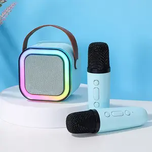 Kablosuz mikrofon taşınabilir Mini Bluetooth hoparlör oyuncu sistemi ile LED ışık K12 Karaoke ses ses kutusu hoparlör
