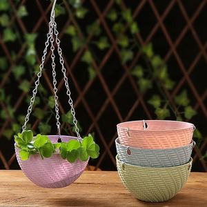 Bac à jardinage rond en rotin, plastique, 1 pièce, pour l'intérieur et l'extérieur, plantes de fleurs, avec chaîne métallique - Product Image 6