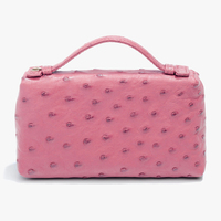 Sac à main en cuir d'autruche rose pour femmes, Logo personnalisé, Mini sacoche à bandoulière avec fermeture éclair,