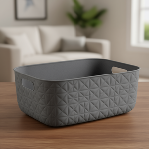 Recycled <b>Plastic</b> Storage <b>Basket</b> (38x29x14.5cm) Modern Rectangle Eco-Friendly with Handles Multi-Purpose SOFTEX Grey - Product Image 3
