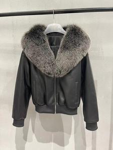 Chaqueta de Piel de Oveja Genuina, Abrigo de Invierno para Mujer, Abrigos de Piel con Cuello de Piel de Zorro - Product Image 1