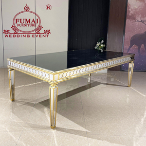 Table de banquet élégante FUMAI avec cadre en métal doré et plateau en verre trempé pour les événements d'hôtel et de mariage - Product Image 4