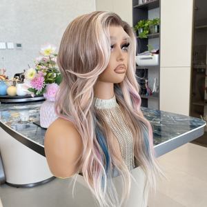 Apricown Rainbow Colorful Top Quality Synthetic Lace Front Wig with 13x4 Lace Long Wave Synthetic Wigs For Party - Product Image 3