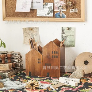 กล่องเก็บของรูปทรงบ้านไม้สำหรับใส่ดินสอเครื่องเขียนตกแต่งโต๊ะทำงาน - Product Image 3