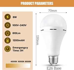 Bombilla LED de Emergencia de Alta Calidad con Doble Batería de Litio Extraíble, E26, 5W 8W, Exterior IP65, 3-5 Horas, Regulable, Ra80, 6500K - Product Image 2