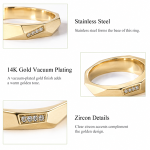แหวนเพทายเหลี่ยมเพชรพลอย สแตนเลสสตีล ชุบทอง 14K แบบสุญญากาศ เครื่องประดับสีทอง - Product Image 5
