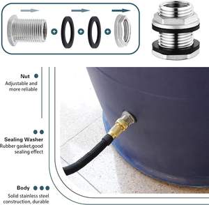 Accesorio de mamparo de tanque de acero inoxidable 304 con 2 anillos de goma Doble 1/2 "hembra NPT y 3/4" macho GHT - Product Image 4