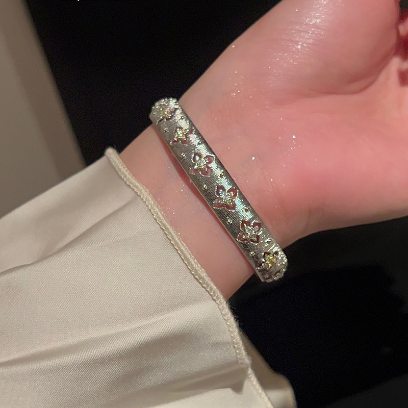 6 bracelet-silver-flowers-real gold plating