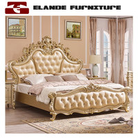 Lit double en cuir de style européen, villa de luxe pour chambre principale, villa haut de gamme, pour mariage français