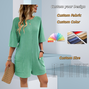 Nouvelle combinaison décontractée pour <span class=keywords><strong>femme</strong></span> 2026, coupe ample, col en V, manches courtes, avec poches, pour le quotidien - Product Image 1
