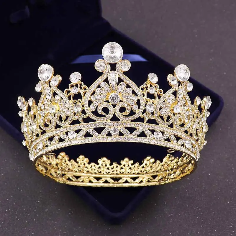King Crown มงกุฎชุดแต่งงานเจ้าสาว,รัดเกล้าทองเรียบง่ายในบรรยากาศงานแต่งงานมงกุฎเจ้าหญิงสำหรับวันเกิดเครื่องประดับผมเจ้าสาว