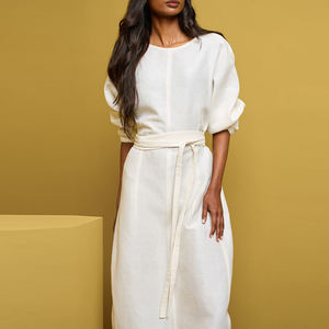 Abito Casual <span class=keywords><strong>da</strong></span> <span class=keywords><strong>Donna</strong></span> di Media Lunghezza <span class=keywords><strong>in</strong></span> <span class=keywords><strong>Lino</strong></span> Nuovo Tessuto a Tinta Unita Autunnale Servizio Personalizzato Traspirante e Antistatico - Product Image 2