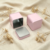 Boîte en métal rose carrée petite pour emballage de bonbons à la menthe, étui à bijoux, boîte vide avec couvercle argenté