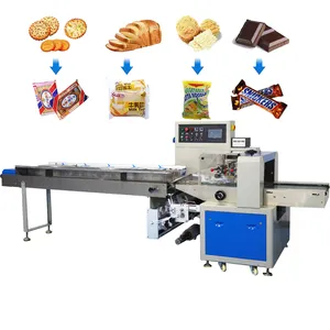 Otomatik yastık tipi yatay bisküvi paketleme makinesi çerezler çikolata çubuğu yastık paketleme makinesi