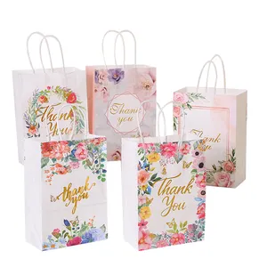 Omet Custom Sac Cadeau Small Souvenir Gold Foiled Stamping Thank You Gift Carrier White Kraft Paper Bags With Tissue Paper