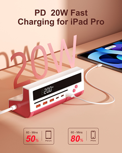Power Strip With 4 AC Outlets 3 <b>USB</b> A 3 <b>USB</b> C Ports LED Display 1.5M Cable Pink ABS Material - Product Image 3