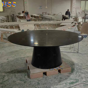 مكتب أسود مستدير لغرفة الاجتماعات مؤتمر مجلس الإدارة مخصص حجر رخامي كبير دائري تصميم مكتب - Product Image 1