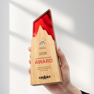 Trofeo <span class=keywords><strong>de</strong></span> <span class=keywords><strong>Madera</strong></span> Sólida con Cristal, Diseño Creativo, Logotipo Personalizado, Premios Empresariales, Reconocimiento a Personal Destacado, Conmemoración Escolar - Product Image 2