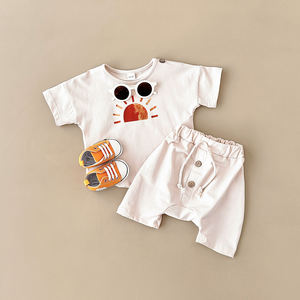 Kaus dan celana pendek kasual 2 potong, kaus lengan pendek es krim motif matahari untuk anak laki-laki/perempuan bergaya Vintage musim panas - Product Image 3