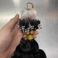 Extensions de cheveux humains vierges vietnamiens Remy non traités, micro-boucles invisibles 1B #   Ligne de pêche micro-anneaux bouclée à double trame pour machine