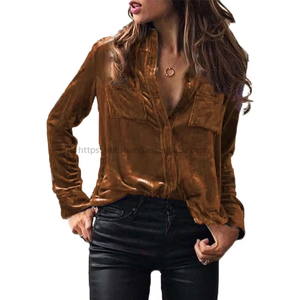 Spring and Autumn Season New Solid Color Long Sleeve Corduroy Women's Shirt <b>Blouse</b> Clothing Fashion - Product Image 4