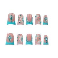 LUMEILA Faux Ongles Courts en Acrylique à Presser, Rouge et Blanc à Pois, avec Fleurs Françaises 3D et Strass Cerise, Couverture Complète, 10 Pièces Réutilisables