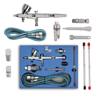 Kit de Aerógrafo de Doble Acción con Alimentación por Gravedad, Boquillas de 0.2mm, 0.3mm y 0.5mm, Pistola de Pulverización Plateada para Decoración de Uñas y Pasteles - Product Image 3