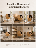 Condo pour chat en bois de qualité supérieure, lit pour chat hexagonal moderne, structure stable, maison pour animaux de compagnie d'intérieur, OEM ODM