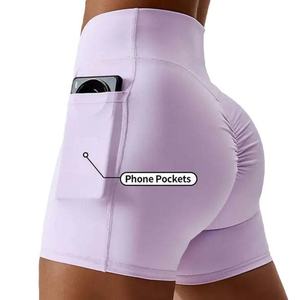กางเกงขาสั้นเอวสูงสำหรับผู้หญิง ทรงสปอร์ต กระชับสะโพก มีกระเป๋า รับสกรีนโลโก้ ออกกำลังกาย โยคะ วิ่ง ลายพิมพ์ กางเกงกีฬาผู้หญิง - Product Image 4