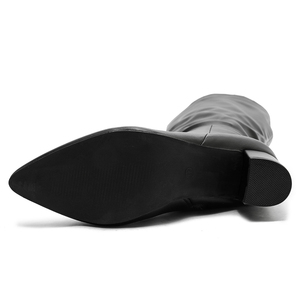 New Black <b>Pointed</b>-<b>toe</b> Chunky Heel Trousers European and American Fashion Versatile Street Style Mid-calf Boots - Product Image 6