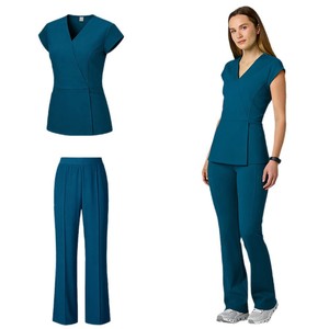 Women's Scrub Set Dark Blue V-Neck Cap Sleeve Moisture Wicking Hospital Uniforms - Product Image 5