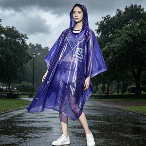 Poncho de pluie jetable en PE imprimé sur mesure, violet, à capuche, imperméable, pour adulte, à usage unique, pour événements, festivals, promotion, OEM - Product Image 5