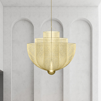 Lustre suspendu moderne pour la maison, lampe à suspension en métal LED pour restaurant, lampe suspendue en métal doré pour restaurant, lustre en maille pour intérieur