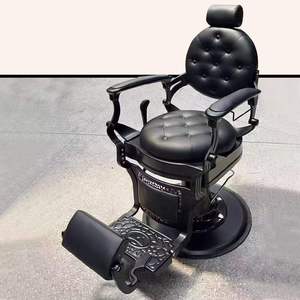เก้าอี้ตัดผมสไตล์โบราณสีแดงเงินสำหรับร้านตัดผม ขาย - Product Image 2