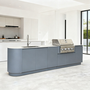 Isla de Cocina Exterior Integrada de Acero Inoxidable con Parrilla para Asar y Fregadero - Muebles de Lujo Minimalistas y Sólidos para Jardines de Villas - Product Image 3