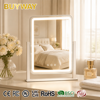 Miroir de Coiffeuse LED à Coins Arrondis avec Haut-parleur Bluetooth, 3 Couleurs Dimmables, Tactile, Rechargeable Type-C, pour Chambre à Coucher, OEM
