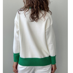2023 Hot Selling Loose Thickened Panel Sweater <strong>Women's</strong> Rose <strong>Red</strong> Lazy Style Contrast Knitted <strong>Cardigan</strong> - Product Image 5