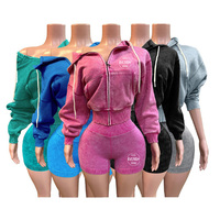 Ensemble deux pièces personnalisé avec logo pour femme, collection Printemps 2026 : Sweat à capuche streetwear délavé à fermeture éclair et short en molleton doublé effet vieilli