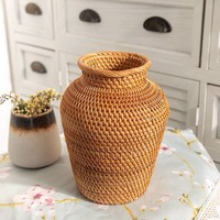 Vas Bunga Bambu Anyaman Tangan Rustic Nordic Natural ARM LVG, Desain Pola Anyaman, Dekorasi Rumah, Wadah Bunga