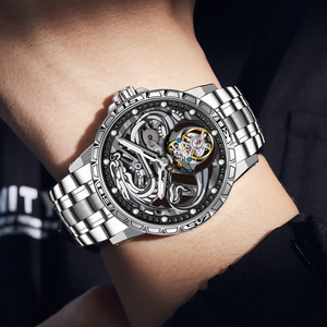 Montres mécaniques personnalisées avec logo du zodiaque chinois, montres de luxe en acier inoxydable saphir, dragon ajouré, <span class=keywords><strong>montre</strong></span> tourbillon pour <span class=keywords><strong>homme</strong></span> - Product Image 5